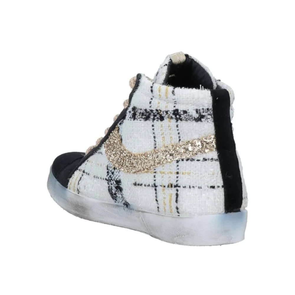 Fiori Di Picche Fashionable Tweed/Boucle  Sneakers with Gold Lace - Picture 3 of 11